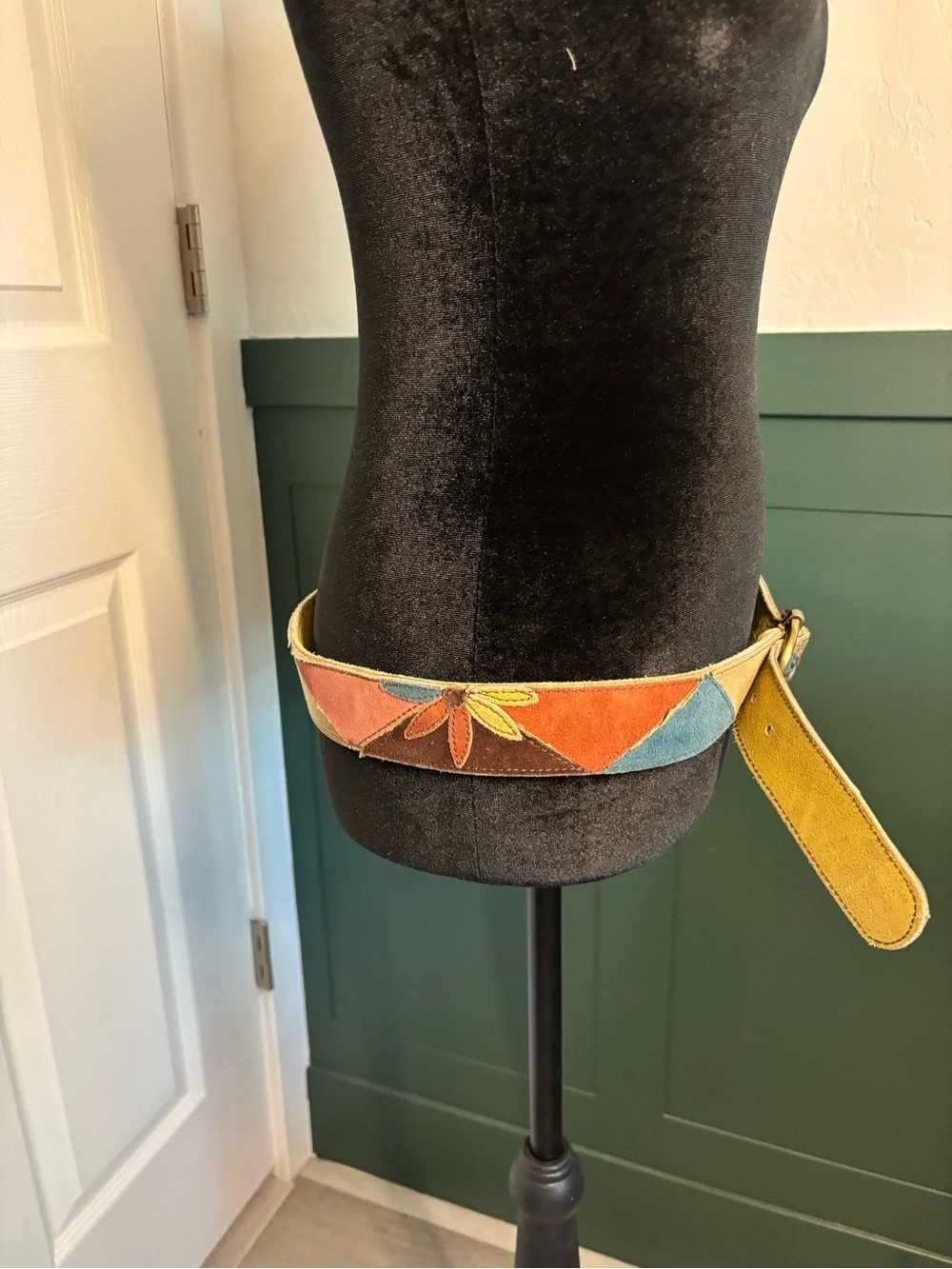 Lucky Brand Patchwork Suede Leather Belt Floral Boho Festival Western 32